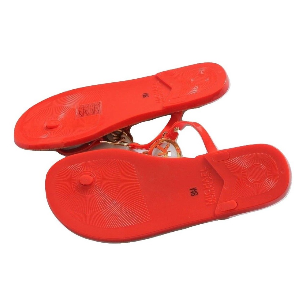 Michael Kors Charm Jelly T-Strap Thong Sandal Slide Flip-Flop Red 8 New - Picture 6 of 6